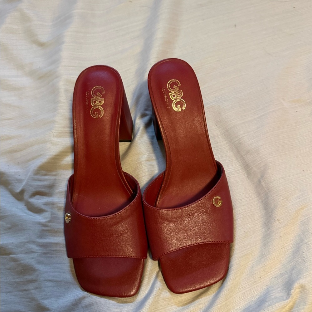 Gianni Bini Red Slide Mule Heels with Gold Accents